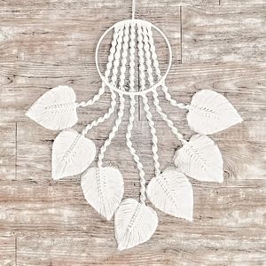 Bohemian Macrame Hanging Handmade Tapestry in Ivory Crème White Pearl Color